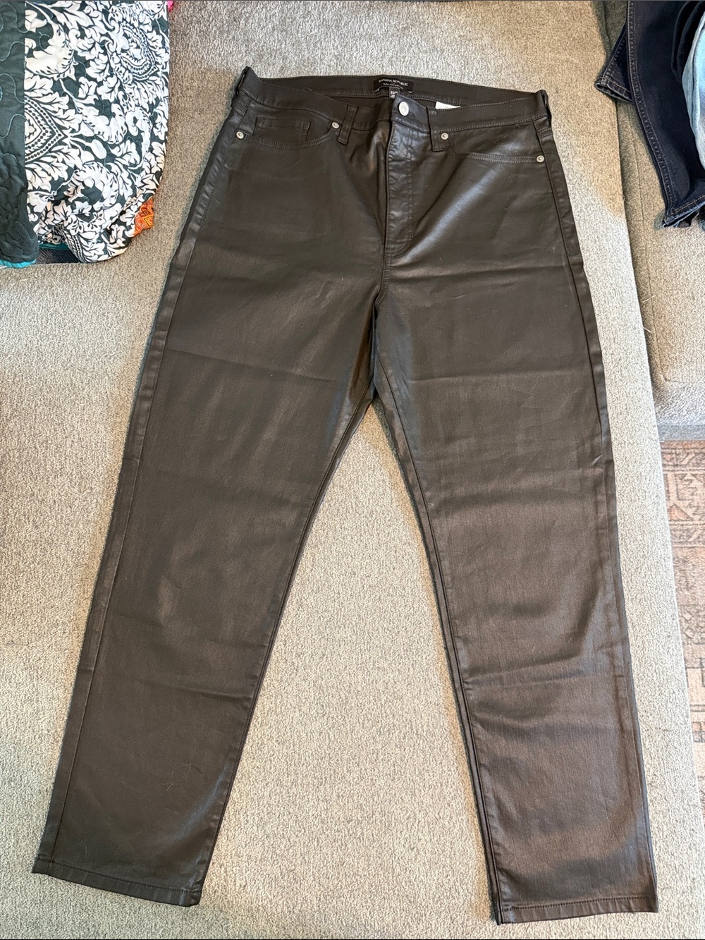 Banana Republic Black Coated Slim Straight Pants
